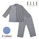 【ELLE HOMME/エルオム】先染 ギンガムチェック メンズ パジャマ 紳士 綿100% 上下セット 春 夏 長袖 前開き 全開 織地