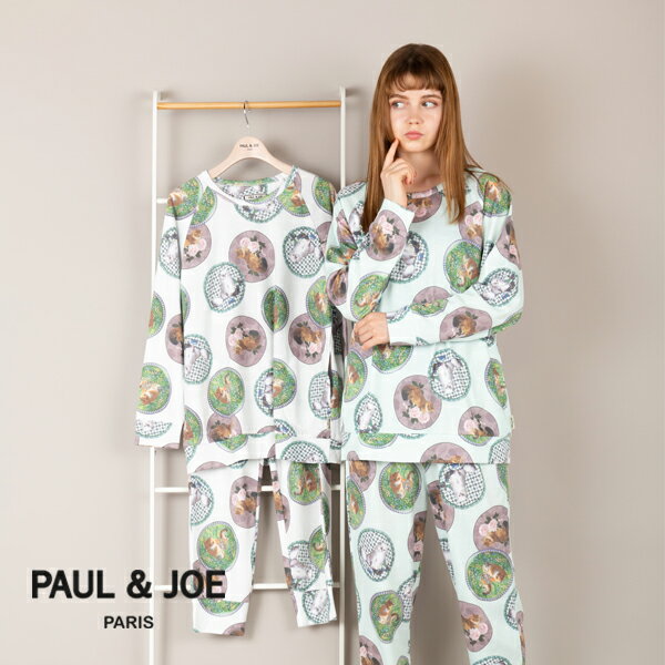 【PAUL&JOE PARIS room wear】ポールアンドジョー パリのサロンで 2022AWコレクション 綿レーヨン接結天竺 クルー セットアップ 上下セット ルームウェア パジャマ かわいい 可愛い 中学生 修学旅行 アイボリー/グレー S/M/Lのサムネイル