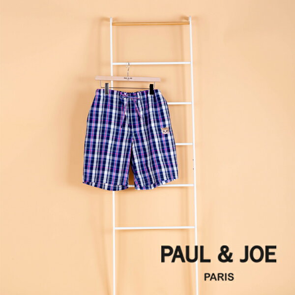 【ポイント5倍 クーポン発行】【PAUL&JOE PARIS room wear】ポールアンドジョー ルームウェア サッカーチェック メンズショートパンツ ギフト ヤング ボーイズ サテン 春 秋 通年 かわいい ペア ブランド ネイビー M/L