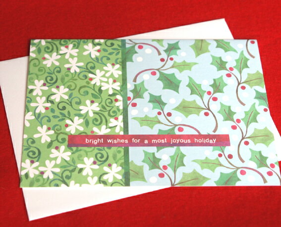 カラフル貼り絵風クリスマスカード『HOLLY MOTIF』ひいらぎとクリスマスローズ (インポートカード)【グリーティングカード・ギフトカード・メッセージカード...