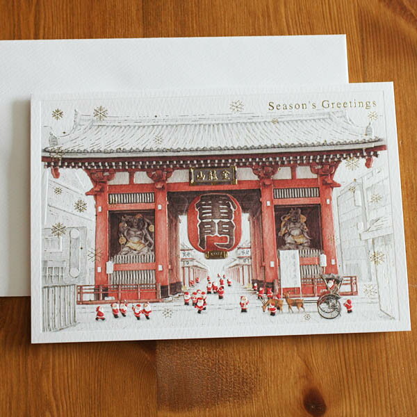 日本の風景のクリスマスカード『浅草寺とサンタクロース』【グリーティングカード・ギフトカード・メッセージカード・greeting card message】 20...