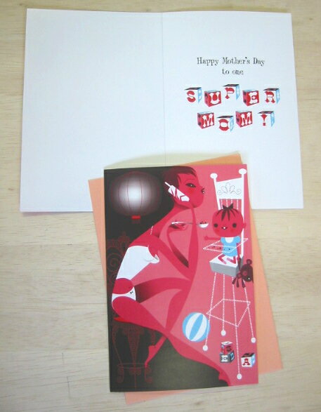 母の日カード「サイバー親子」サイケデリックなママとベイビー 封筒つき【グリーティングカード・ギフトカード・メッセージカード・招待状・お祝い状・お礼状・greet...