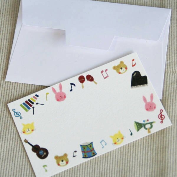 ミニメッセージカード「動物たちの森の音楽会」〜クマとウサギとネコが合奏〜【名刺型・封筒つき】【グリーティングカード・ギフトカード・メッセージカード・greeti...