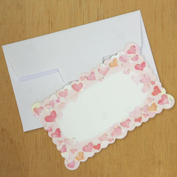 ミニメッセージカード〜キラキラビスケットカット「ピンクのハートがいっぱい」【名刺型・封筒つき】【グリーティングカード・ギフトカード・メッセージカード・greet...