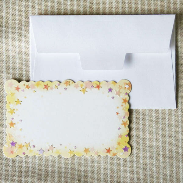 ミニメッセージカード〜キラキラビスケットカット「黄色い空の満天の星」【名刺型・封筒つき】【グリーティングカード・ギフトカード・メッセージカード・greeting...