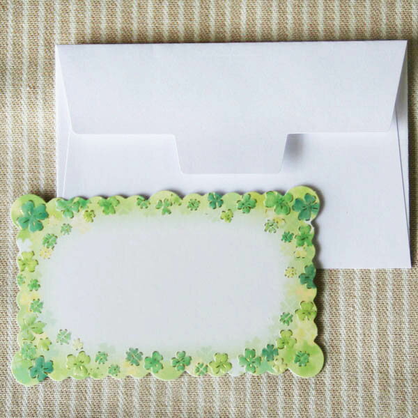 ミニメッセージカード〜キラキラビスケットカット「みどりのクローバー」【名刺型・封筒つき】【グリーティングカード・ギフトカード・メッセージカード・greeting...