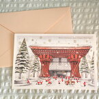 日本の風景のクリスマスカード『雪の金沢駅・鼓門・もてなしドームとサンタクロース』【グリーティングカード・ギフトカード・メッセージカード・greeting card message】【ネコポス可】