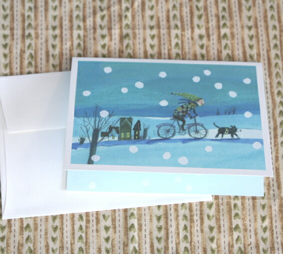 ウインターカード多目的「犬と自転車で追いかけっこ」～クリスマスカードにも【グリーティングカード・ギフトカード・メッセージカード・greeting card message】【ネコポス可】