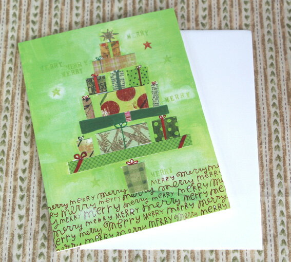 貼り絵風クリスマスカード（クリスマスプレゼントでできたツリー）【グリーティングカード・ギフトカード・メッセー…