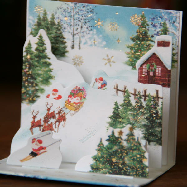 立体クリスマスカード(ミニサイズ)「サンタのスキーとトナカイのそり」P233【グリーティングカード・ギフトカード・メッセージカード・greeting card ...
