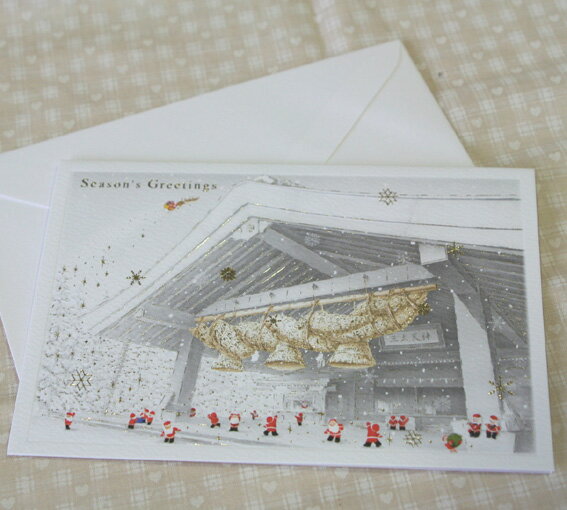 日本の風景のクリスマスカード・モノクローム『島根・出雲大社の大しめ縄とサンタクロース』【グリーティングカード・ギフトカード・メッセージカード・greeting ...