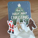立体ミニクリスマスカード「サンタとトナカイとスノーマンとクマの大きなツリー」【ネコポス可】