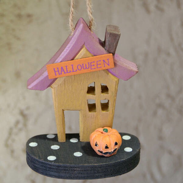 ハロウィンオーナメント「フローハロウィン」ウォールハロウィンハウス（ジャックオランタンと家の木製壁飾り）