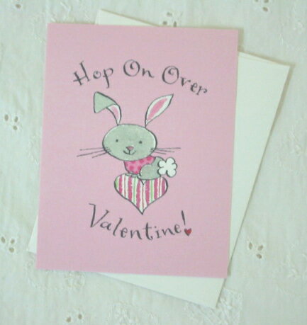 ミニバレンタインカード「ハートに乗ったうさぎさん」 【グリーティングカード・ギフトカード・メッセージカード・招待状・お祝い状・お礼状・greeting card...