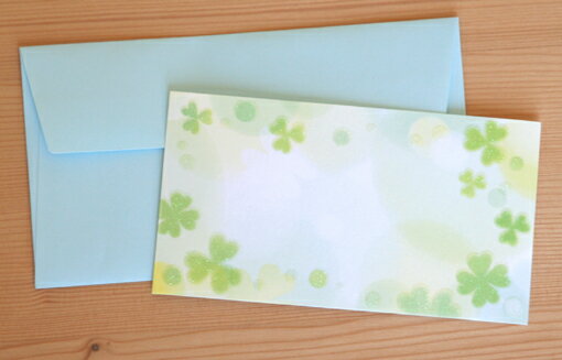 ミニメッセージカード「ラメラメ★クローバー」【少し横長の名刺型・封筒つき】【グリーティングカード・ギフトカード・メッセージカード・greeting card m...