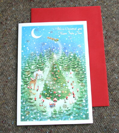 メルヘンクリスマスカード『森の動物へプレゼント』 【グリーティングカード・ギフトカード・メッセージカード・greeting card message】【ネコポス...