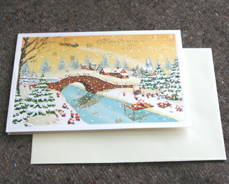メルヘンクリスマスカード『黄金空のサンタ村』 【グリーティングカード・ギフトカード・メッセージカード・greeting card message】【ネコポス可】