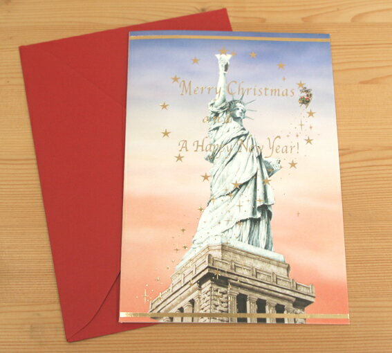 クリスマスカード『自由の女神とサンタクロース』 【グリーティングカード・ギフトカード・メッセージカード・greeting card message】【ネコポス可...