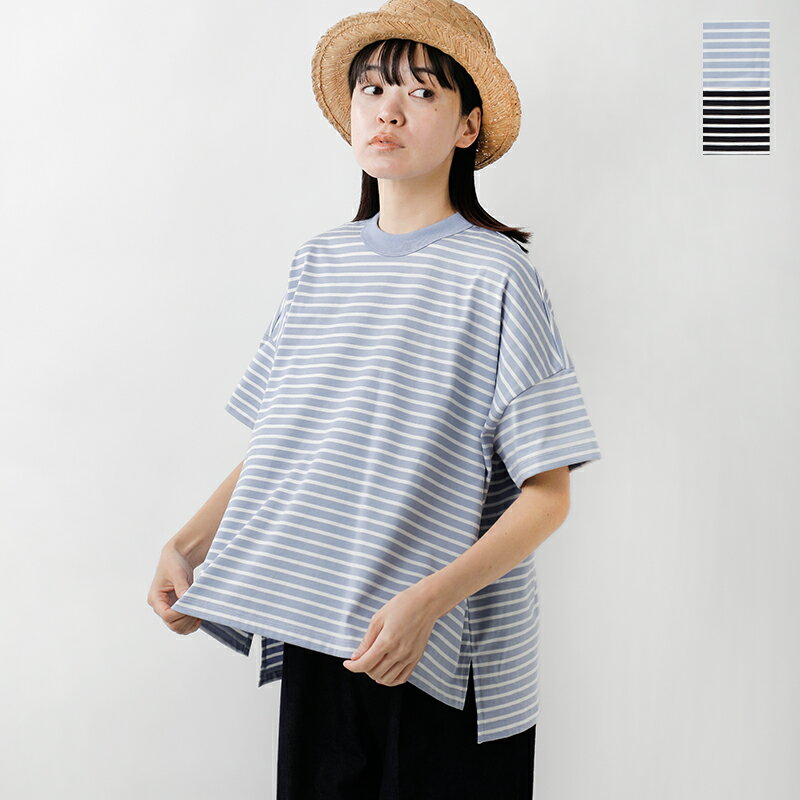 TRAVAIL MANUEL トラバイユマニュアル コットン ミディ 天竺 ボーダー スリット Tシャツ 2019-mt 2024ss新作 レディース