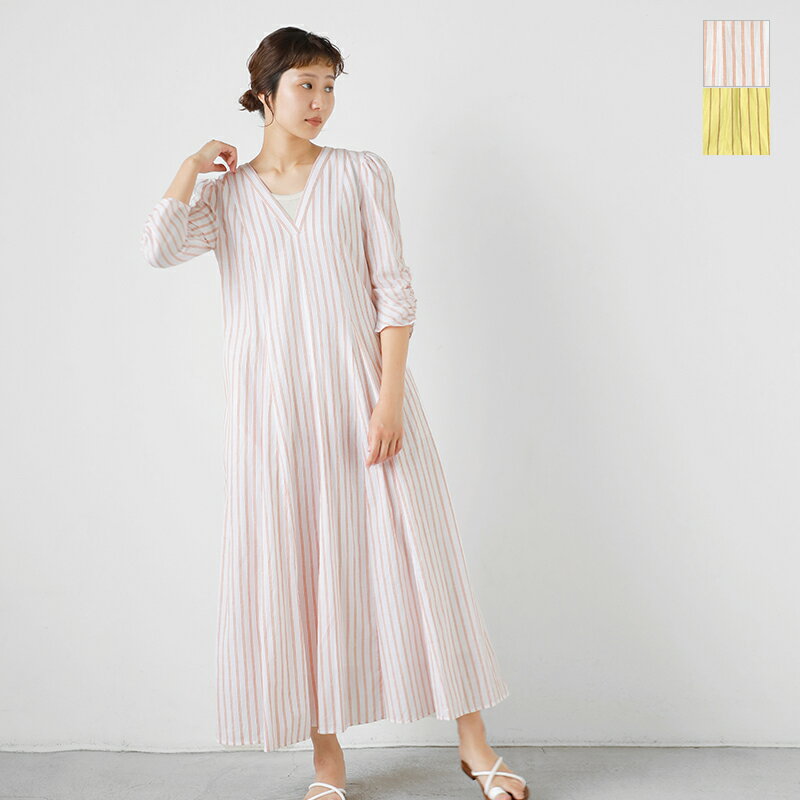 ne Quittez pas ヌキテパ コットン スラブ ストライプ ギャザースリーブ ドレス “Cotton Slub Stripe Gather Sleeve Dress” 010441bl4-tr レディース【クーポン対象】のサムネイル