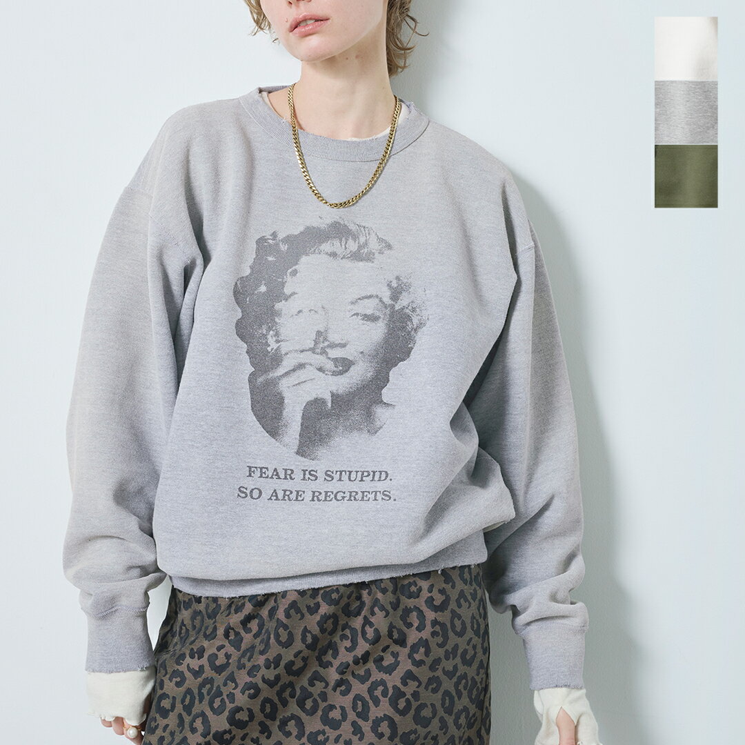 kha:ki カーキ プリント ダメージ スウェットシャツ トレーナー “DAMAGE SWEAT SHIRT My MUSE” mil25fc..