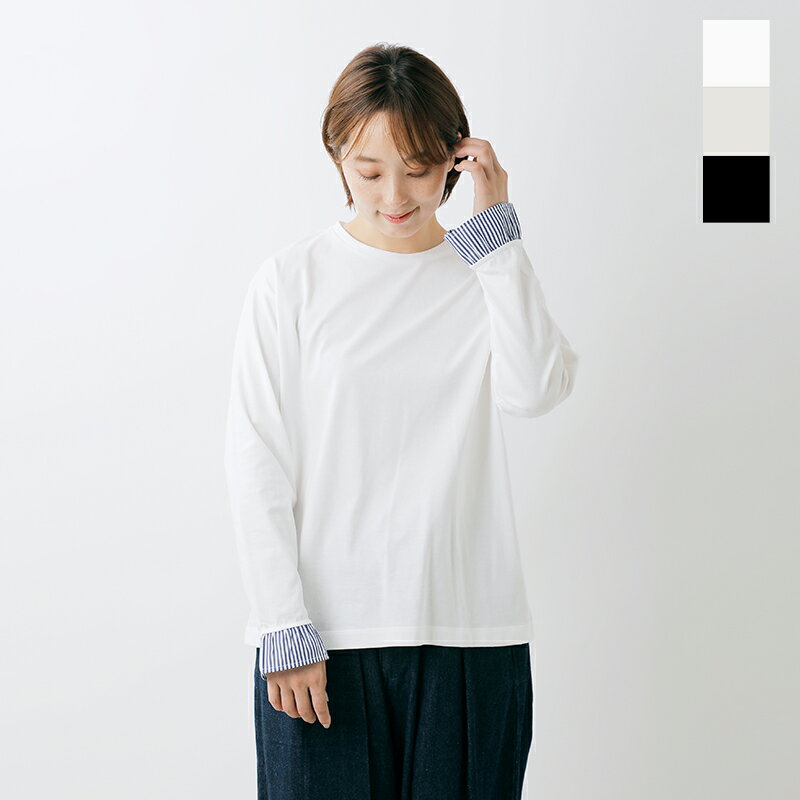 NOUVELLES DU PARADIS ヌーベル ドゥ パラディ コットン トロワ天竺 袖口 フリル ストライプ プルオー..