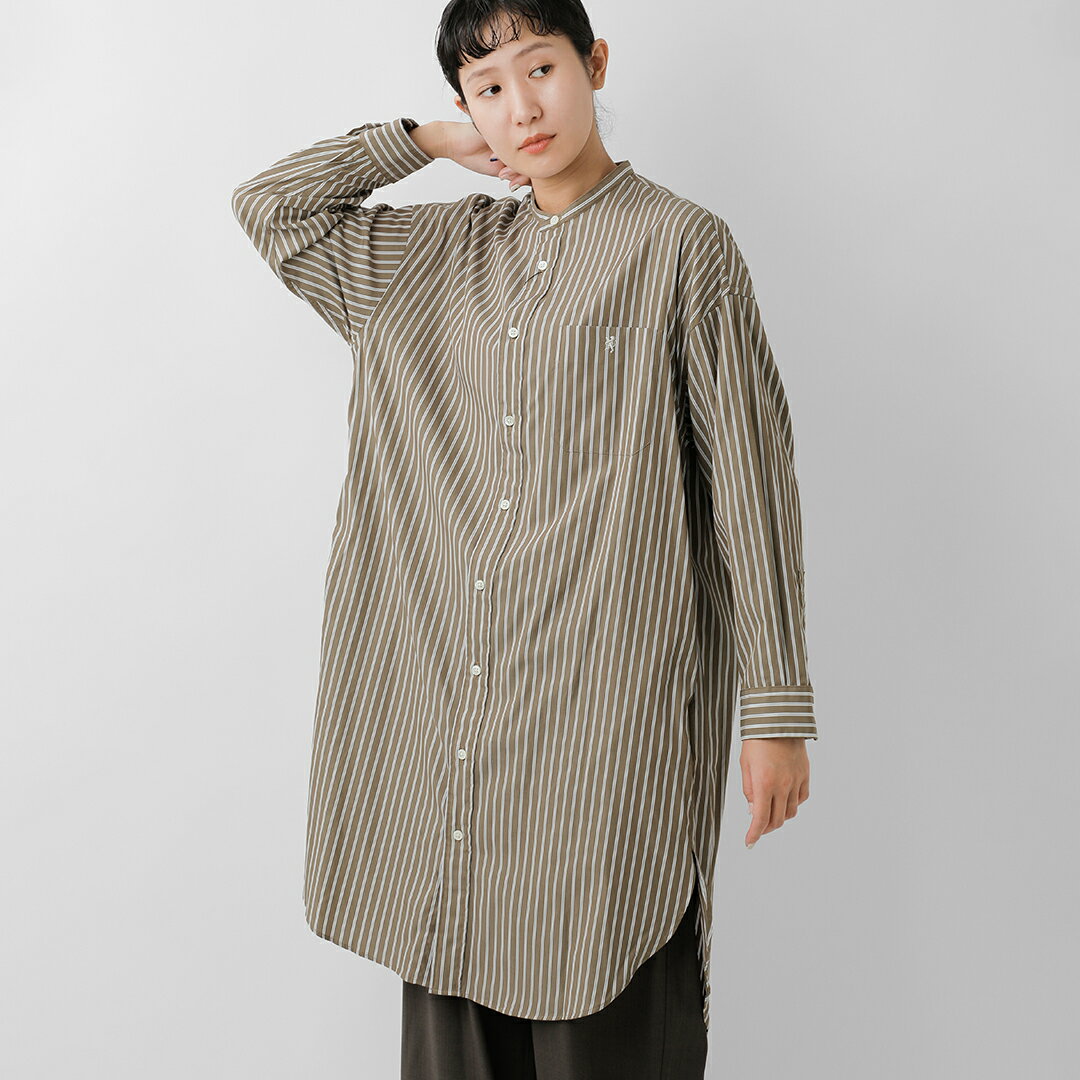 Gymphlex ジムフレックス コットン ストライプ バンドカラー シャツ ワンピース gy-g0064mts レディー..