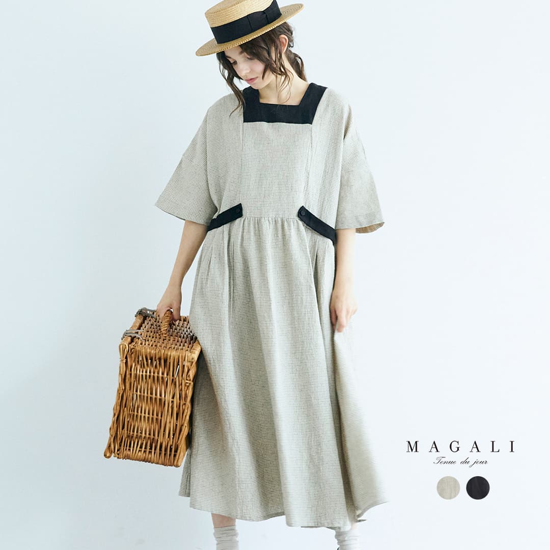 MAGALI マガリ コットンリネンブレイド / ハイカウント コルトレイクリネン スクエアネック ワンピース op203 レディース 2026ss新作 春夏【クーポン対象】（楽天・aranciato（アランチェート））