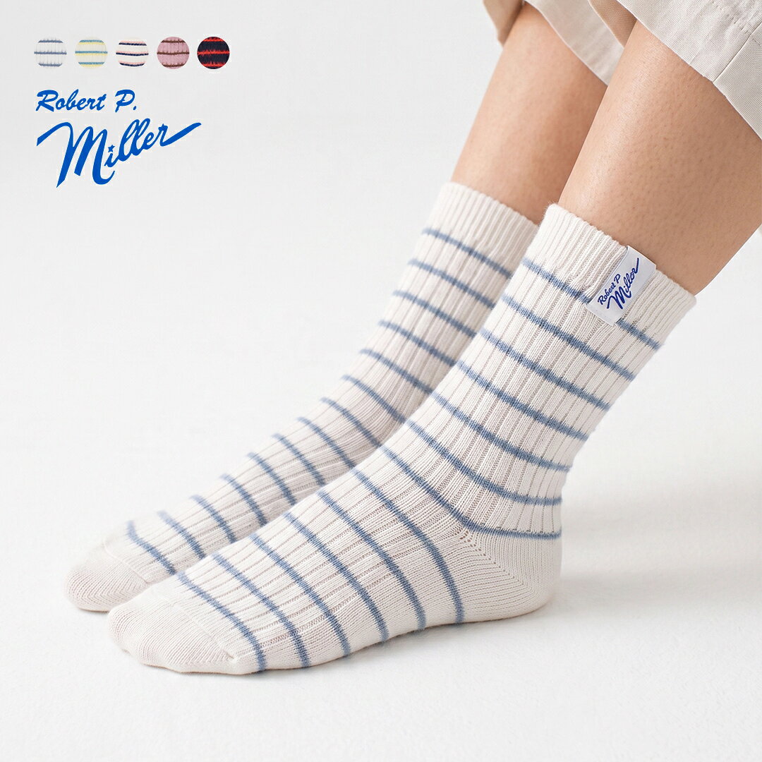 メーカー希望小売価格はメーカー商品タグに基づいて掲載しています 商品名：[]MILLER ミラー シャギー ボーダー クルーソックス 靴下 カラー：OFF×PK OFF×YL WHT×BU PNK×BR NVY×RD サイズ：23cm-25cm 20代 30代 40代 50代 60代 正規品を扱う信頼のセレクトショップ、aranciato（アランチェート）がお届けします。MILLER(ミラー)シャギー ボーダー クルーソックス 357c 爽やかなボーダーとやわらかな肌触りを足元に。 MILLER(ミラー)よりシャギーボーダークルーソックスのご紹介です。ふんわりとやわらかなシャギー素材と表情豊かなリブ編みで仕立てられた、MILLERのボーダー柄クルーソックスです。主張しすぎない細ピッチのボーダーデザインに履き口のロゴピスネームが映え、スニーカーや革靴の足元からチラリと覗かせるだけで爽やかなアクセントをプラスします。程よいフィット感で締め付けすぎず快適な履き心地を提供し、オールシーズンさまざまなスタイリングで活躍してくれる一足です。 足元にやさしいアクセントを添えてくれるソックス。ふわっとした心地よい肌触りが魅力のシャギー素材を使用し、表情豊かなリブ編みで仕立てた一着。主張しすぎない細ピッチのボーダー柄は、カジュアルからナチュラルな装いまで幅広く馴染みます。 色違いで欲しくなる、バリエーション豊かなカラーラインナップです。 履き口にあしらわれた「Robert P. Miller」のロゴピスネームがキャッチーなワンポイント。スニーカーやローファー、サンダルと合わせたときにチラリと覗き、足元をおしゃれに引き立てます。 ローファーやパンプスを合わせたきれいめなスタイルから、スニーカーと合わせたカジュアルな装いまで、足元のテイストを選ばず幅広く活躍します。 MILLER(ミラー) Miller(ミラー)社はアメリカのアンダーウェアブランド。1937年創立。良質なアメリカコットン100%素材とパネルリブ仕様が特徴です。パネルリブと呼ばれるリブをボディに編み込む製法は当時では画期的なもので、従来の素朴なフライスとは異なり伸縮性に優れ、肌触りも抜群。その製品のクオリティの高さから、長きに渡って多くの人々に愛用され、現在でもなおアメリカ製にこだわり生産している老舗ブランドです。 → MILLER商品一覧 SIZE size(cm) 履き口 かかと～履き口 23～25cm 7 19 → サイズガイドはこちら country： 中国製 fabric： ポリエステル、綿、その他 お洗濯について： 漂白剤のご使用はお避け下さい。口ゴム部は、上にして陰干ししてください。すすぎは十分に行ってください。濃色は淡色ものと一緒に洗わないでください。 → 洗濯表示について