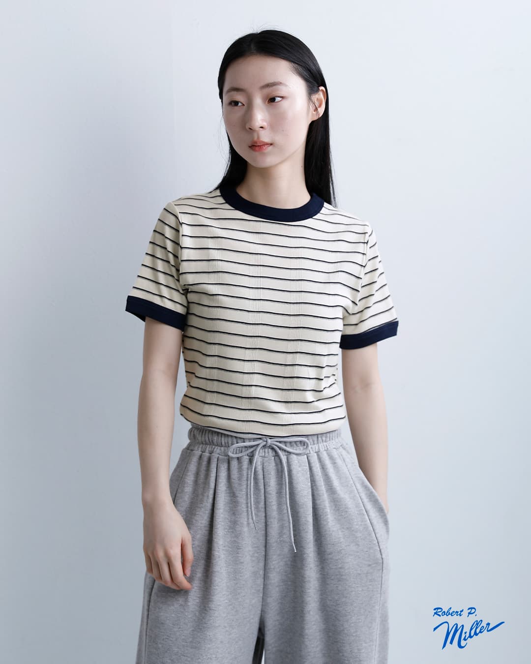 【ゆうパケット選択可】MILLER ミラーコットン パネルリブ ショートスリーブ Tシャ...