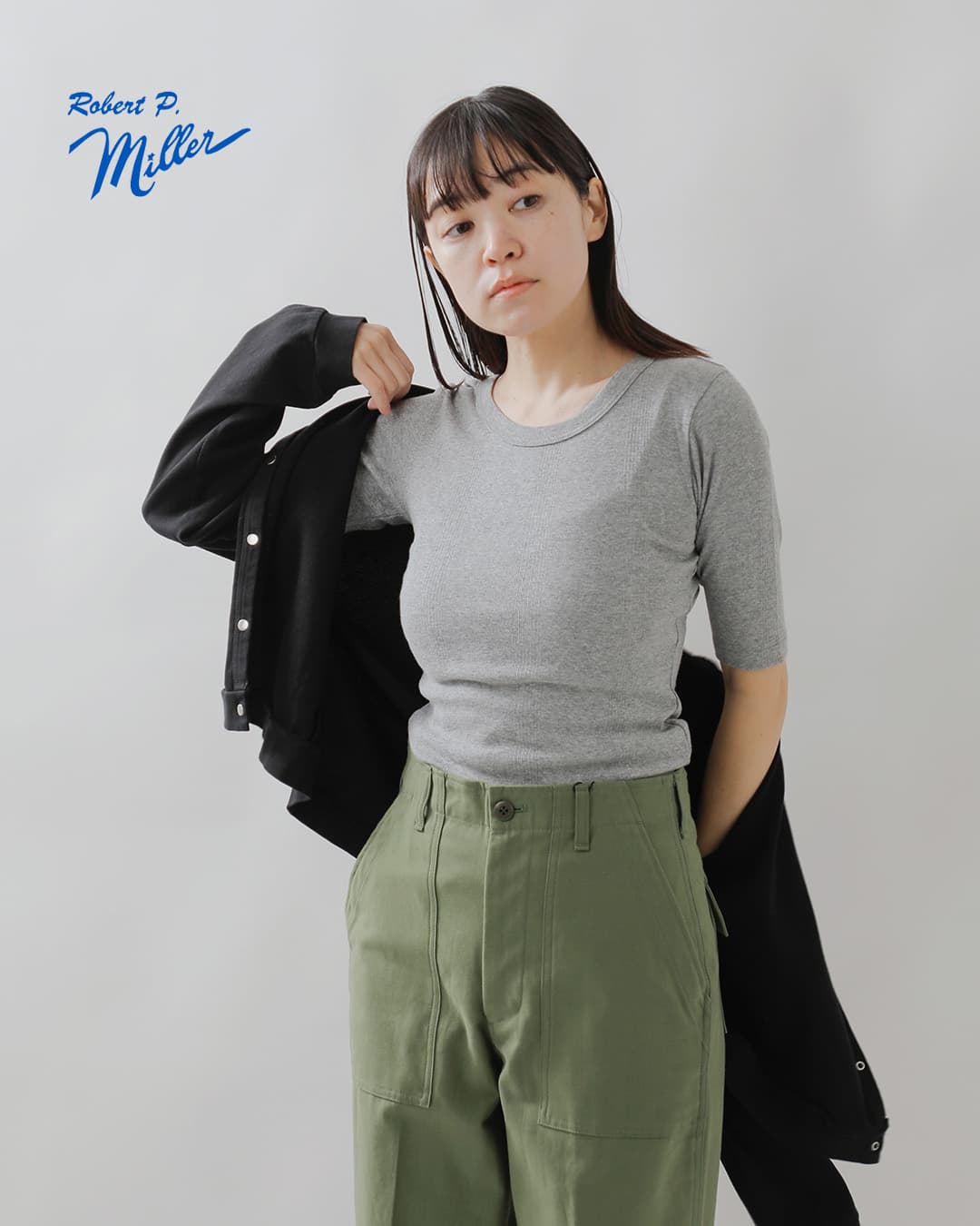 【ゆうパケット選択可】MILLER ミラー コットン パネルリブ ハーフスリーブ Tシャ...