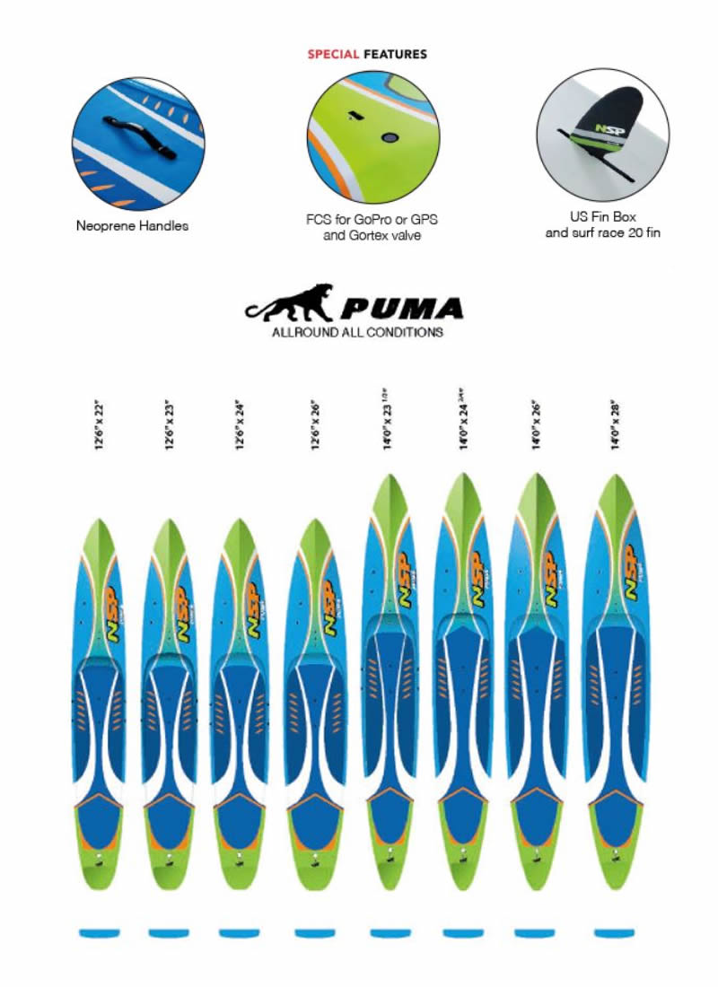 【メーカーお取り寄せ】NSP (エヌエスピー)　RACE PUMA PRO CARBON ［GREEN×BLUE］12’6” スタンドアップ パドル SUP フィン付