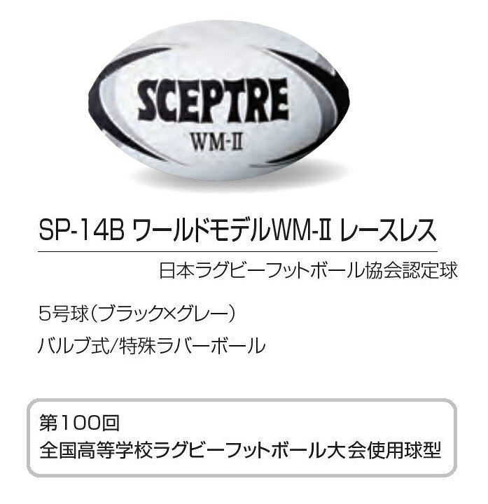 ARAKI SPORTSのセプター ワールドモデルWM-II レースレス ブラック×グレー 5号球 SP-14B ラグビー SCEPTRE｜アングル2