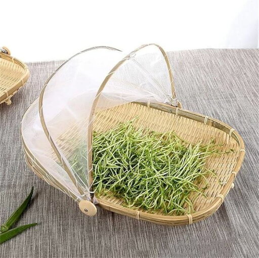 【楽天スーパーSALE】竹ざる 梅干し ザル 干物 ネット ザル 竹 ざる 竹 青竹もり皿 水切りザル 籐ざるト付き竹干しざる 野菜干しネット 可動式フタ 通気 防塵 防虫 乾かす 乾燥 陰干し 収納 保存 素朴 美観 実用 多機能 梅干し 魚介類 野菜 果物 干物 台所用品