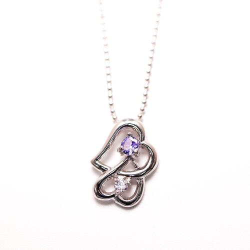 本日P5!アフターセール開催 11月 誕生石 ブルートパーズ × 一粒ホワイトキュービック ダブルオープンハート ネックレス プラチナ ギフトレディース 誕生日 ベビーリング ネックレス 一粒 誕生石 18K 送料無料 金属アレルギー対応 金アレ対応 ARC. アークのサムネイル