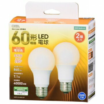 乐天商城 - オーム電機 LED電球 E26 60形相当 電球色 全方向 2個入 LDA7L-G AG52 2P