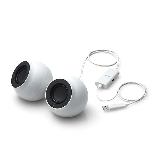仕様 スピーカー形式:バスレフ型 実用最大出力:4.4W(2.2W+2.2W) スピーカーユニットサイズ: φ51mm 再生周波数帯域: 90Hz-18kHz 入力端子: (電源/音声入力)USB Type-C/TMプラグ ※USB-A変換アダプター付属) ケーブル長: 電源USBケーブル/約133cm ※コントローラーを含む 保証期間: 1年間 付属品: USB-A変換アダプター 製品サイズ(mm) 幅×奥行×高さ:96×100×90 製品重量(g) 390 商品説明 なめらかな丸みを帯びたボディで、空間に自然になじみます。 パソコンやスマートフォンに接続して使える実用最大出力4.4Wの2.0chステレオスピーカー「Stina(スティーナ)」です。 給電も音声入力もケーブル1本でOK。 パソコンのUSB Type-C(TM)ポートに挿すだけですぐに使え、ステレオサウンドを手軽に楽しめます。 付属のUSB-A変換アダプターを使用することで、USB-A搭載のパソコンやAC充電器にもご使用可能です。 φ51mmの丸型フルレンジドライバーを採用。 背面にはバスレフポートを搭載することで低音域も響かせ、バランスのよい安定したサウンドを実現します。 ※品質向上のため予告なく仕様を変更する場合がございます。パッケージのリニューアル等につき、商品画像が異なる場合がございます。商品画像の色合いは、画像処理上、若干異なる場合がございます。