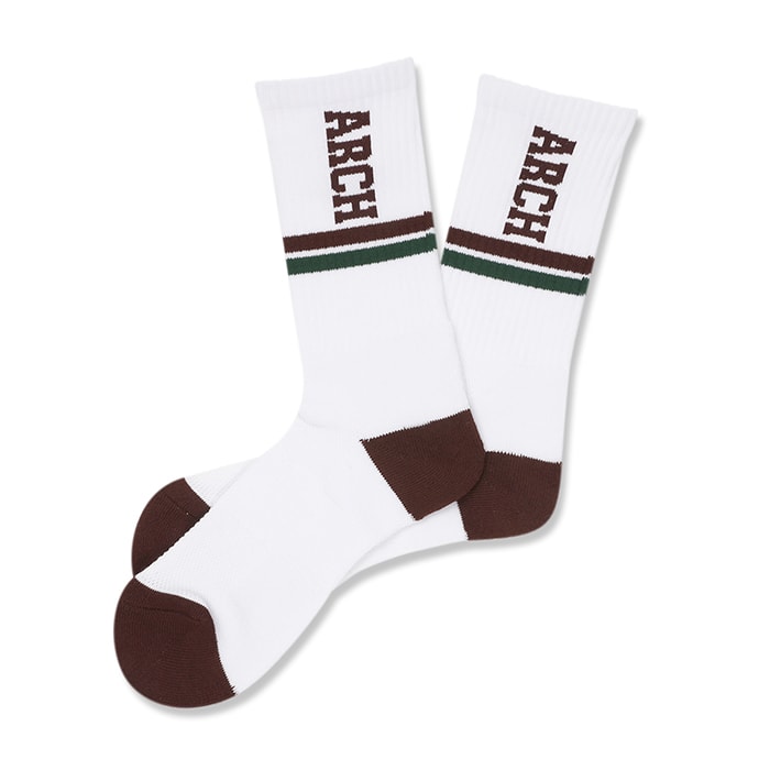 Arch drop line crew mid. socks【white/brown】 アーチ バス ...
