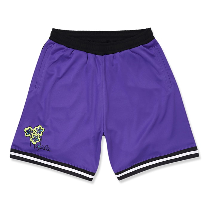 Arch（アーチ）パンツ バスパン triple flowers shorts【purple】バスケ ウェア 紫
