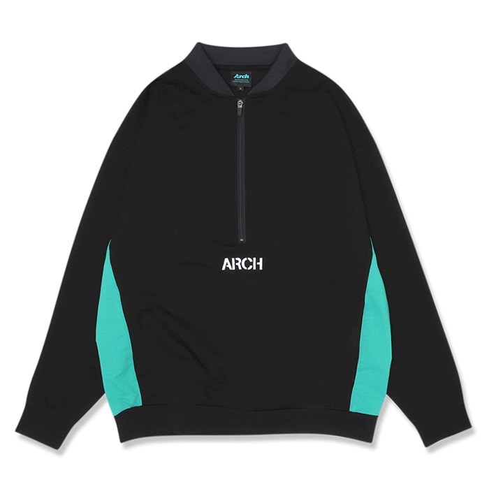 Arch（アーチ）スウェットシャツ half zipped two-tone sweat shirt【black】バスケ ウェア 黒