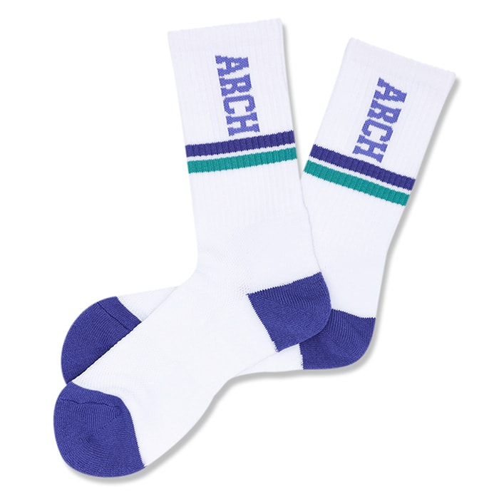 Arch drop line crew mid. socks【white/purple】 アーチ バ ...