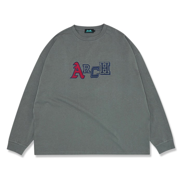 Arch multi fonts embroidered wide L/S tee【asphalt gray】 アーチ バスケ 長袖Tシャツ