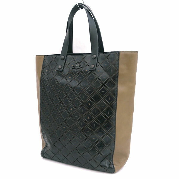 Rakuten - Vivienne Westwood / ヴィヴィアンウエストウッド ■パンチング レザートートバッグ 黒 ベージュ 【バッグ/バック/BAG/鞄/カバン】 VW1【中古】