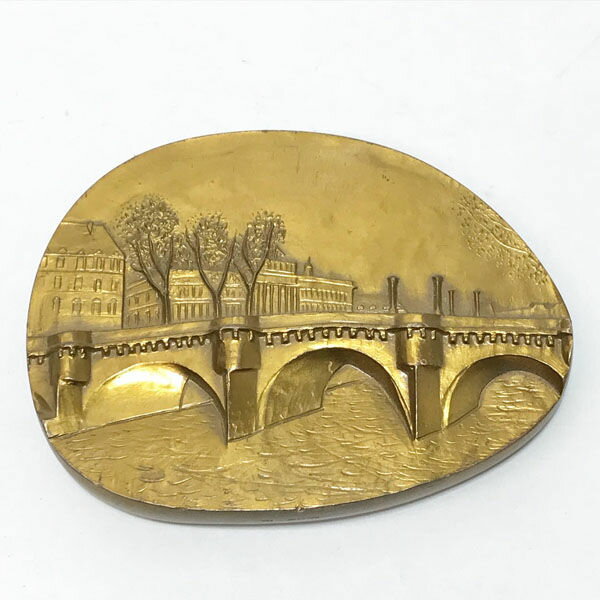 【価格見直し】【2025/08/11】■ブロンズ ペーパーウェイト メダル パリ サイン入り ポンヌフ Jacques Birr レトロ雑貨【中古】