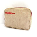 【価格見直し】【2025/04/29】PRADA / プラダ ■ポーチ スポーツライン キャンバス ベージュ レッド 【バッグ/バック/BAG/鞄/カバン】 ブ...