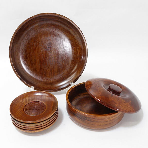 Rakuten - 【スーパーSALE】天然木 ◆【漆器天然木/丸盆 菓子器 茶托(5) 茶道具 インテリア 工芸品 ギフト【中古】