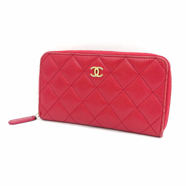 乐天商城 - 【スーパーSALE】CHANEL / シャネル ◆ラムスキン ラウンドファスナー財布 レッド コンパクト 【財布/サイフ/ウォレット/wallet/コイン】 ブランド【中古】