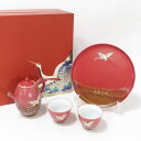 中国茶器 瑞鶴呈祥 ◆【中国茶器】瑞鶴呈祥/茶器揃(受皿 急須 湯呑2) すまい 雑貨 インテリア ギフト【未使用】