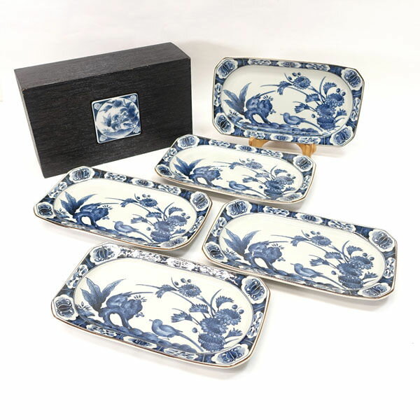 乐天商城 - 【価格見直し】【2026/05/11】有田焼 青華 ◆【和食器】有田焼/花鳥染杖 角皿揃(5枚組) すまい 雑貨 有田焼 ギフト【中古】