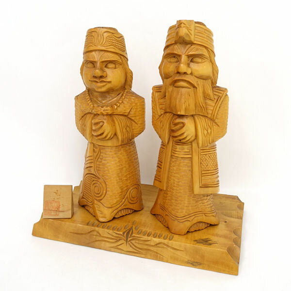 美品 木製 コロポックル 木彫り 彫刻 オブジェ 置物 縁起物